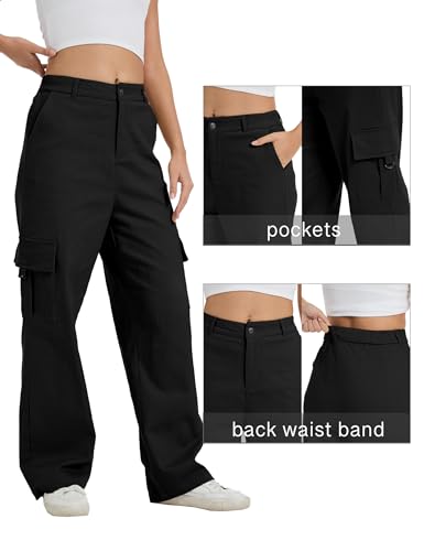 Image of Cargo Pants for Women High Waist Wide Leg Stretchy Pull On Baggy Casual Pants with Pockets