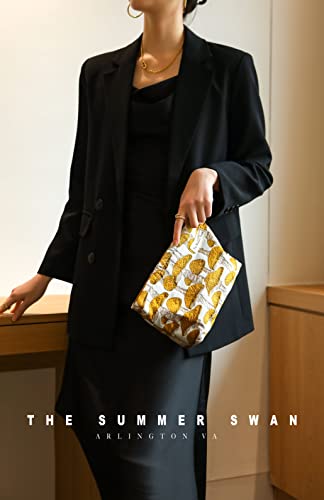 The Summer Swan | Large Aesthetic Makeup Bag | Floral Makeup Bag | Mid-Day Clutch | Period Kit Bag | Hygiene Bag | Skincare Bag | Cute Makeup Bag (Mushroom Yellow) #TOP5