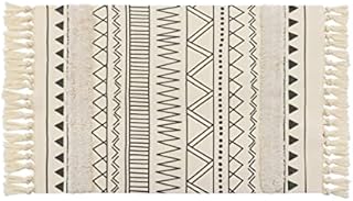 Yomshi Tufted Cotton Area Rug, 2'x3' Boho Geometric Throw Rug Hand Woven Cotton Runner Rugs with Tassel Small Printed Moroccan Floor Carpet Indoor Floor Mat for Living Room Bedroom Entryway Kitchen