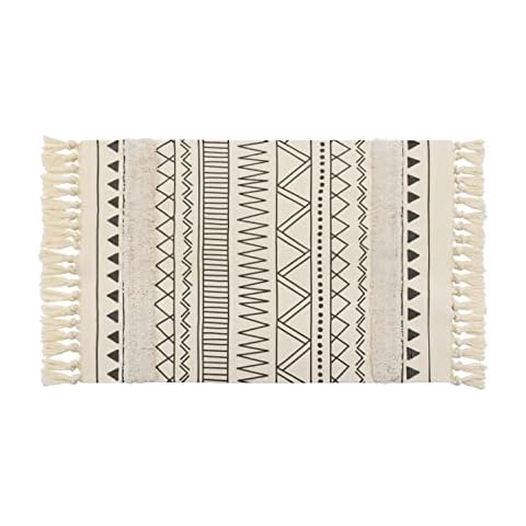 Yomshi Tufted Cotton Area Rug, 2'x3' Boho Geometric Throw Rug Hand Woven Cotton Runner Rugs with Tassel Small Printed Moroccan Floor Carpet Indoor Floor Mat for Living Room Bedroom Entryway Kitchen Cover