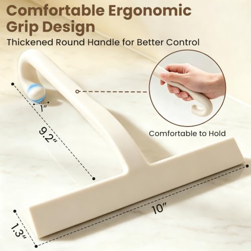 Image of 10 Inch Silicone Shower Squeegee for Glass Doors, Streak-Free, White | No-Squeak Silicone Blade, Ergonomic Round Grip and Built-In Hook for Quick Daily Cleaning of Shower Glass, Tile and Windows