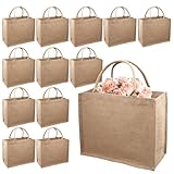 YFNVH Lot de 12 Sacs Cabas en Toile de Jute avec Poignées 40 x 32 x 15 cm – Sac Réutilisable, Sacs Cadeaux à Personnaliser DIY pour Femmes, Demoiselles d’Honneur, Shopping, Plage, Mariage