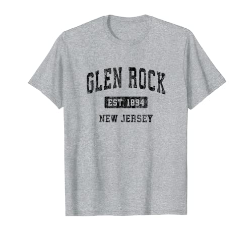 Glen Rock New Jersey NJ Vintage Diseño Deportivo Negro Camiseta