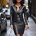 Women Faux Leather Business Dress Suit Sets 2 Piece Work Office Fashion Outfits Cropped PU Cardigan Bodycon Dress Set Black-S
