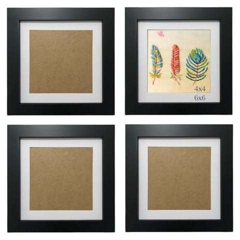 ZXT-parts 6x6 Picture Frames with Mat 4x4 Opening Set of 4 Pack. Black 6x6 Square Photo Frame. Solid Wood, Perspex Panel(Not Glass). The Table or The Wall. Cover