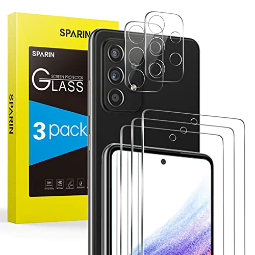 SPARIN 3+2 Pièces Verre Trempé Compatible avec Samsung Galaxy A53 5G 6.5 pouces, 3 Protecteurs d'écran et 2 Caméra Protection écran, avec Outil D'alignement Facile, Clarté HD Cover
