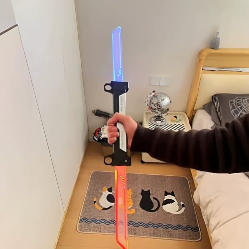 AOCQM Weapons Dual-Blade Sword | Reversible Hilt 2-in-1 Red/Blue Light Sword | Swing-to-Extend Plug-in Retract Retractable Blade Fidget Toy Cosplay Prop & Collector’s Item Valentines Day Gifts for Him