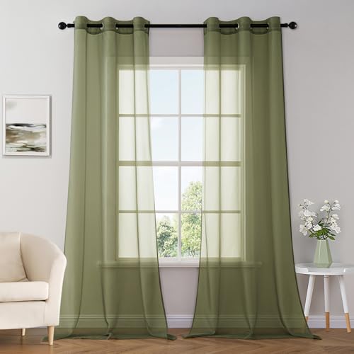 MIULEE Voile Sheer Curtains, Grommet, W42 x L84 Inch, Olive Green, 2 Panels by MIULEE - Used condition - CA$21.51