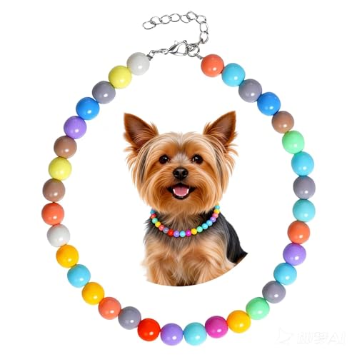 Colorful Beaded Dog Necklace Collar - Adjustable Beaded Dog Collar for Small Dog Puppies & Cats Candy-Colored Pet Jewelry for Birthday Party & Daily Wear Costume Accessories (Neck Girth Approx.13)