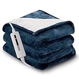 RALYSUN Electric Heated Blanket Throw Size 50'x60', 5 Heat Settings- 3H Auto Shut Off Flannel Material&Sheepskin Fabric, Machine Washable, Peacock Green&White