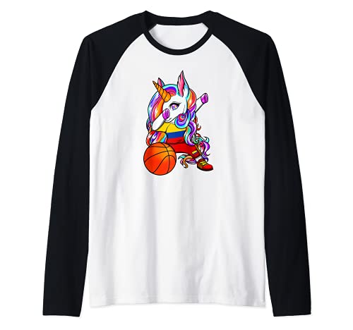 Dabbing Licorne Colombie Basket-ball Drapeau Colombien Sport Manche Raglan