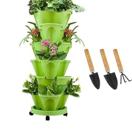 Sthrucrack Jardinière empilable, Tour de Jardin Verticale, Ensemble de jardinières Verticales pour Fraises, Herbes, Fleurs (Vert, 6 Niveaux)