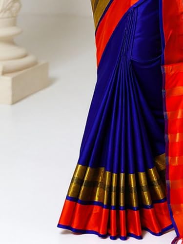 Image of AKHILAM Women's Kanjivaram Pure Soft Silk Saree With Unstitched Blouse Piece
