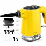 Entalva Handheld Steam Cleaner, Adjustable Steamer Cleaner, 15pcs Portable Cleaning for Car, Carpet, Furniture 410 mL, Yellow