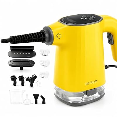 Entalva Handheld Steam Cleaner, Adjustable Steamer Cleaner, 15pcs Portable Cleaning for Car, Carpet, Furniture 410 mL, Yellow