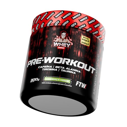 FTW Pré-Treino Whey Nerd com Cafeína, Beta-Alanina, Taurina e Tirosina, Energia e Foco para Treinos Intensos - Pote 300g (Sabor Maça Verde)