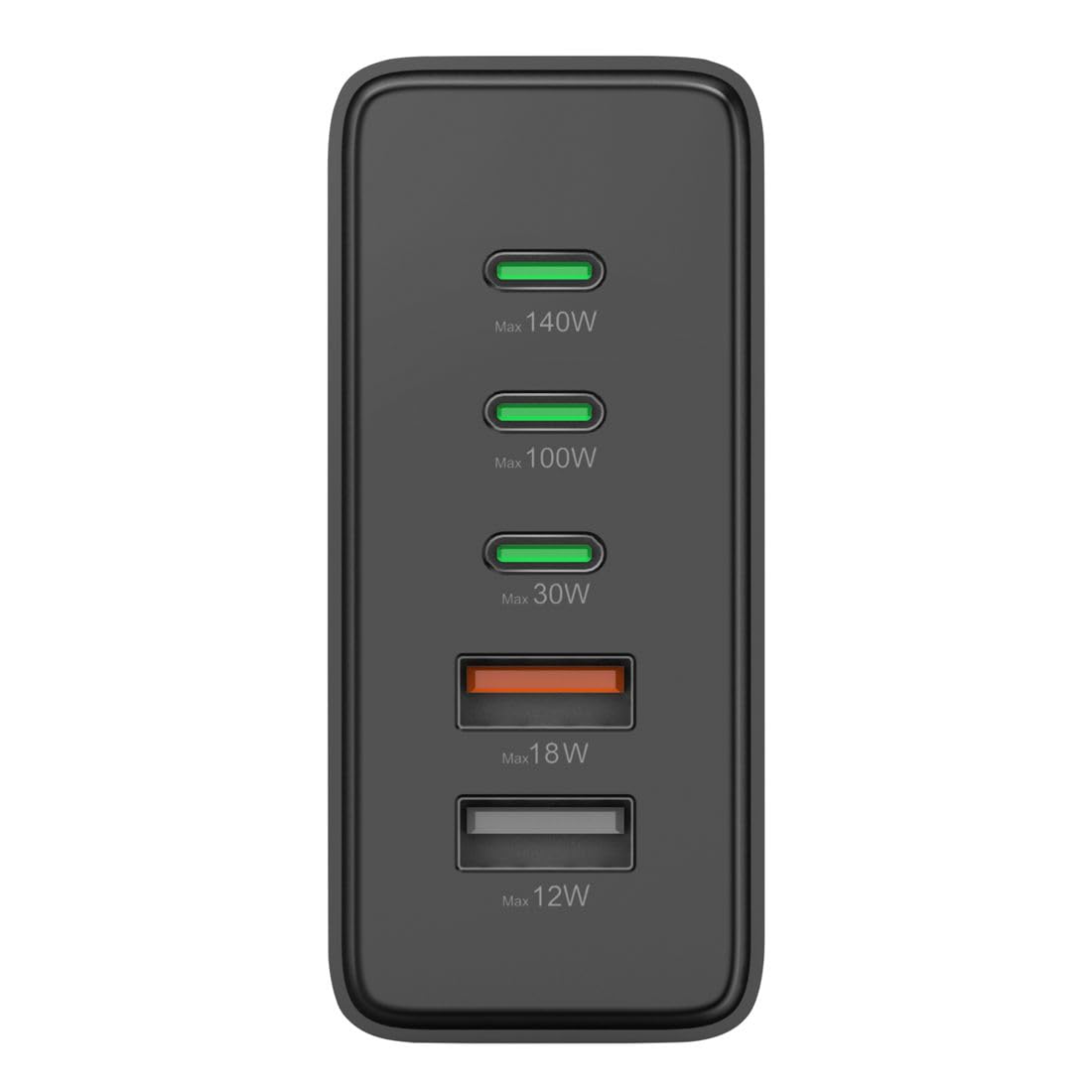 Ładowarka Stacja Ładująca Hama 140W z Technologią USB GaN, z 3 Portami USB-C i 2 Portami USB-A, Obsługa Power Delivery i QuickCharge, Czarna