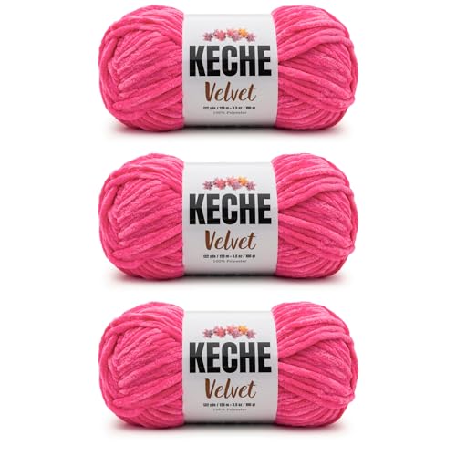 Image of Keche Velvet Yarn for Crocheting, Soft Chenille Bulky Baby Blanket Amigurumi Yarn 3x100 gr (3x132 yds) (3- Skeins) - Hot Pink