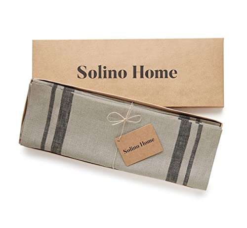 Solino Home Linen Placemats 14 X 19 Inch – 100% Pure Linen French Stripe Placemats For Spring, Summer – Black And Natural Tablemats Set Of 4 – Handcrafted From European Flax And Machine Washable #TOP4
