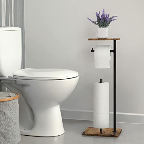 Bty LT-BFE205 Toilet Paper Holder Stand Freestanding Tissue Paper Roll Holder With Shelf Farmhouse Toilet Paper Dispenser For Bathroom Toilet Paper Storage Rustic Brown thumb #5