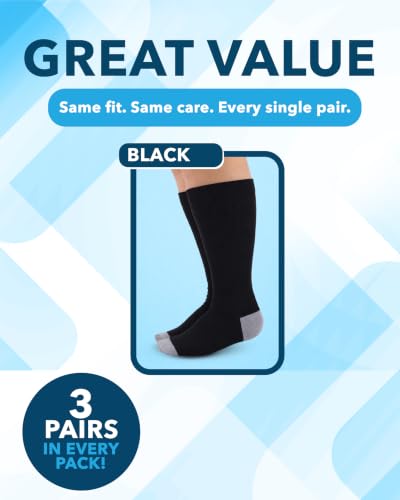Doctor's Select® 3 Pairs Plus Size Compression Socks Wide Calf | Bamboo Viscose Knee High Extra Wide Calf Compression Socks Women & Men | Black