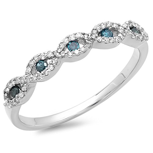 Dazzlingrock Collection 0.25 Cttw 10K Round Blue & White Diamond Bridal Stackable Wedding Swirl Band 1/, Solid White Gold