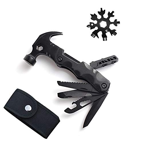 Survival Hammer Camping Accessories Survival Gear and Equipment, Hammer Multi Tool + 18-in-1 Snowflake Multi Tool Set, Survival Tool, Good Gift for Men Dad Husband (Black)