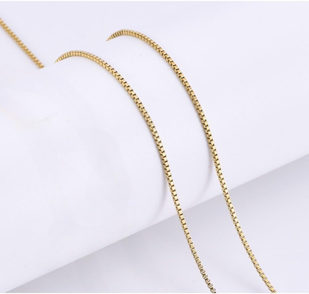 14K Solid Yellow Gold Box Chain Necklace for Women & Men, Gold Jewelry for Gift(0.6mm,1mm - Available in 16-24 Inch Lengths) - Image 4