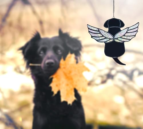 Velasyart Stained Glass Rainbow Wing Angel Dog Memorial Gift for Loss of Dog Bereavement (Black) by Velasyart - Image 4