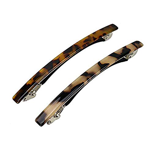 Lufox 2 Pcs Hair Barrette Hair Pins, Long And Thin Handmade Celluloid Onyx Hair Clip, Elegant Automatic Hair Clip, Barrette Ponytail Holders For Women/Girls (4 Inches） #TOP6