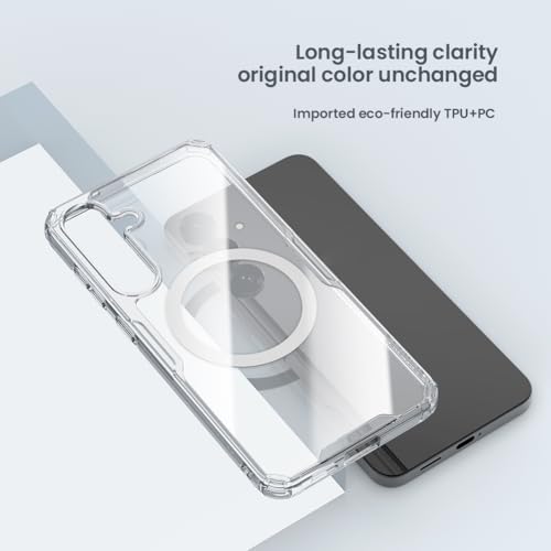Image of Nillkin Case for Samsung Galaxy S25 (6.2 inch Inch) Nature TPU Pro Magnetic Works with Magsafe Charger Hard Borders + PC Back & Impact Resist Edges Soft Flexible White Color
