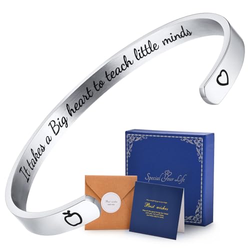 Hisatan Teacher Appreciation Gifts Cuff Bracelets for Women, Thank You Bangle Bracelet Stainless Steel Jewelry Inspirational Graduation Retirement End of The Year Back to School Teacher Gift