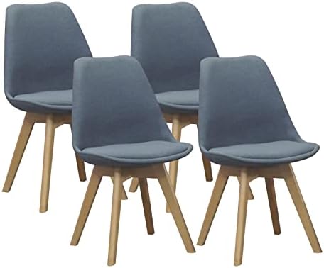 RedOAK Jason-FF-Grey Set of 4 Dining Chairs, Fully Grey Fabric Upholstery, Wood Legs