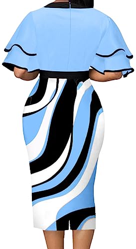 Fovenk Pencil Dress For Women Church Crew Neck Bodyon Casual Business Blue Dresses Bow-Knot Wear To Work With Zipper #TOP1