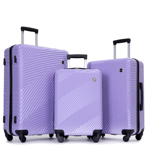 3 Piece Lightweight Luggage Set for Travel, Durable and Stylish with Spinner Wheels, Light Purple