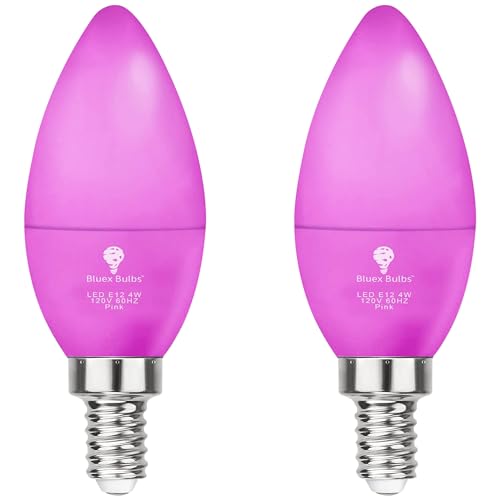 2 Pack BlueX LED Pink Light Bulb - 4W (40Watt Equivalent) - E12 Base Pink LED Bulb, Party Decoration, Porch, Home Lighting, Holiday Lighting, Chandelier Light Bulbs, Candelabra Bulbs