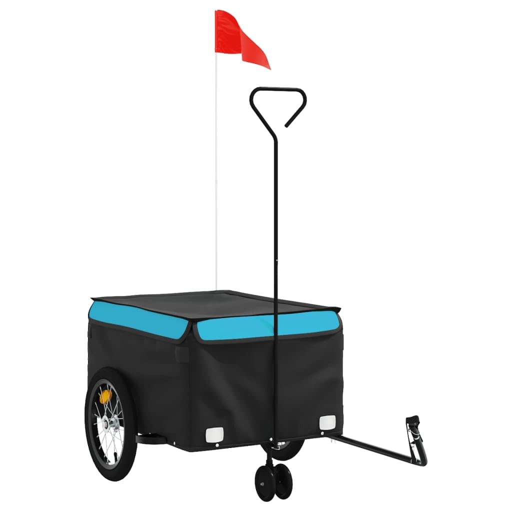 vidaXL Bike Trailer, Pet Cart Carrier for Small Dogs, Dog Bike Trailer with Flag, Dog Bicycle Wagon Cargo Bike Cart, Black and Blue 45 kg Iron