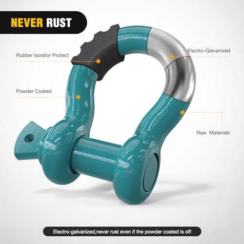 Image of Nilight 2 Pack 3 /4 inch D-Ring Shackle with 7 /8 inch Screw Pin 41,887lbs Break Strength, Heavy Duty Off Road Recovery Shackle with Isolators Washers for Use with Tow Strap, Winch, Off-Road Truck Vehicle