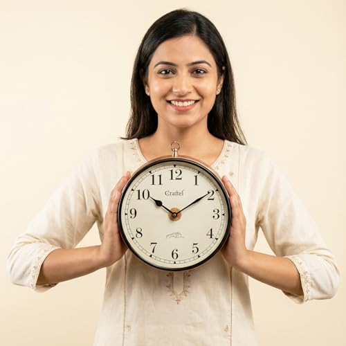 Image of CRAFTEL Double Sided Station Wall Clock Multi-Layer Electroplated | Both Side English Numerals | Aluminum Matte-Finish Dial Brass Body | Dial - 8 Inches, Rose Gold | 365 Days Warranty