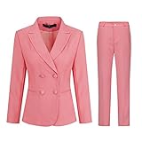 YYNUDA Women's Double Breasted 2 Piece Slim Fit Office Business Blazer Pant Suit Set for Work Pink