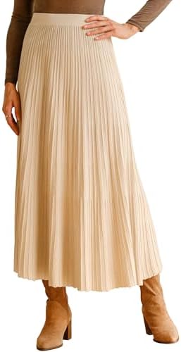 Arach&Cloz Women's Wool Blend Wide Elastic Band Pleated Flowy A-Line Maxi Skirts 2025