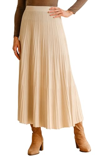 Arach&Cloz Women's Wool Blend Wide Elastic Band A-Line Pleated Fl...