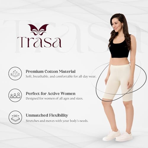 Image of TRASA Women's Cotton Fashion Biker Workout Cycling Shorts, Avialable Sizes: S,M,L,XL,2XL,3XL
