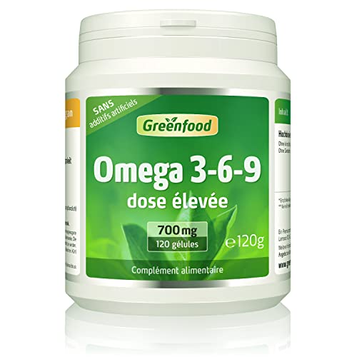 Greenfood - Greenfood Oméga 3-6-9, 700 mg, dose élevée,120 gélules de softgel - pour cardiovasculaire et fonction cérébrale. Sans additifs artificiels. Sans génie génétique.