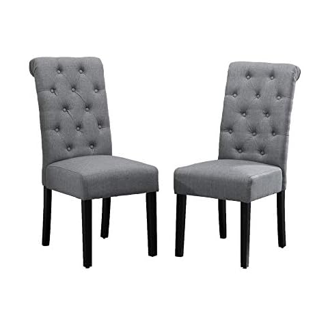 BOJU Modern Dining Chairs with Button Pair Grey Fabric Upholstered Chairs Wood Black Legs Chairs Comfortable Restaurant Kitchen Furniture Chairs Set of 2 Cover