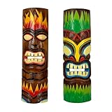 Chesapeake Bay Ltd Set of 2 Fire and Earth Hand Crafted Wood Tiki Totem Wall Dcor Masks Tropical Decor 20 Inches High