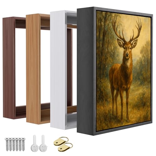 Prixas Print Floater Frame for 1.25 thick Canvas, Available in 25+ size and 4 Color, Wood-Look Floating Frame for Finished Canvas Artist Panel Oil Painting Wall Art Décor (White Frame, 16