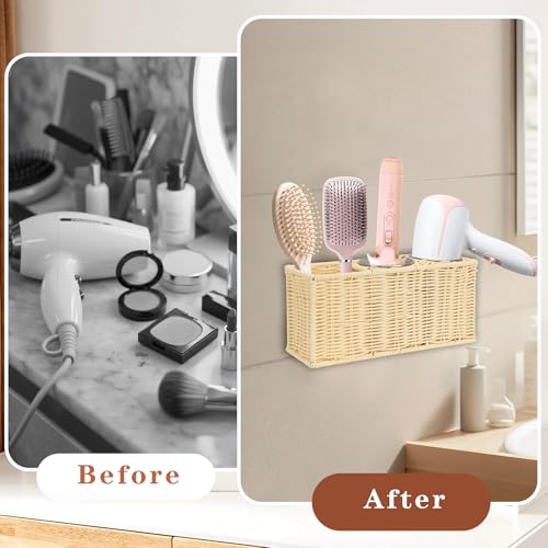 SOKVCCV Hair Tool Organizer,Wall Mount Curling Iron Holder,Waterproof Wicker Hot Tools Organizer for Hair Dryer,Flat Irons,Curling Wands,Straighteners Storage,in Cabinet,Bathroom,Vanity (Nature) by SOKVCCV - Used condition - Image 7