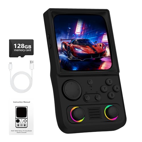R36TMAX Retro Handheld Game Console, 4.0'' 720x720 IPS Screen, 64GB Supports 18000+ Classic Games, EmuELEC System Supports WiFi Networked Fighting&OTG,4000mAh with Portable Case（Black 64GB）