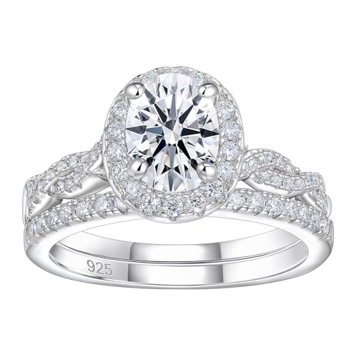 Newshe Jewellery Oval Moissanite Wedding Ring Sets 925 Sterling Silver 6
